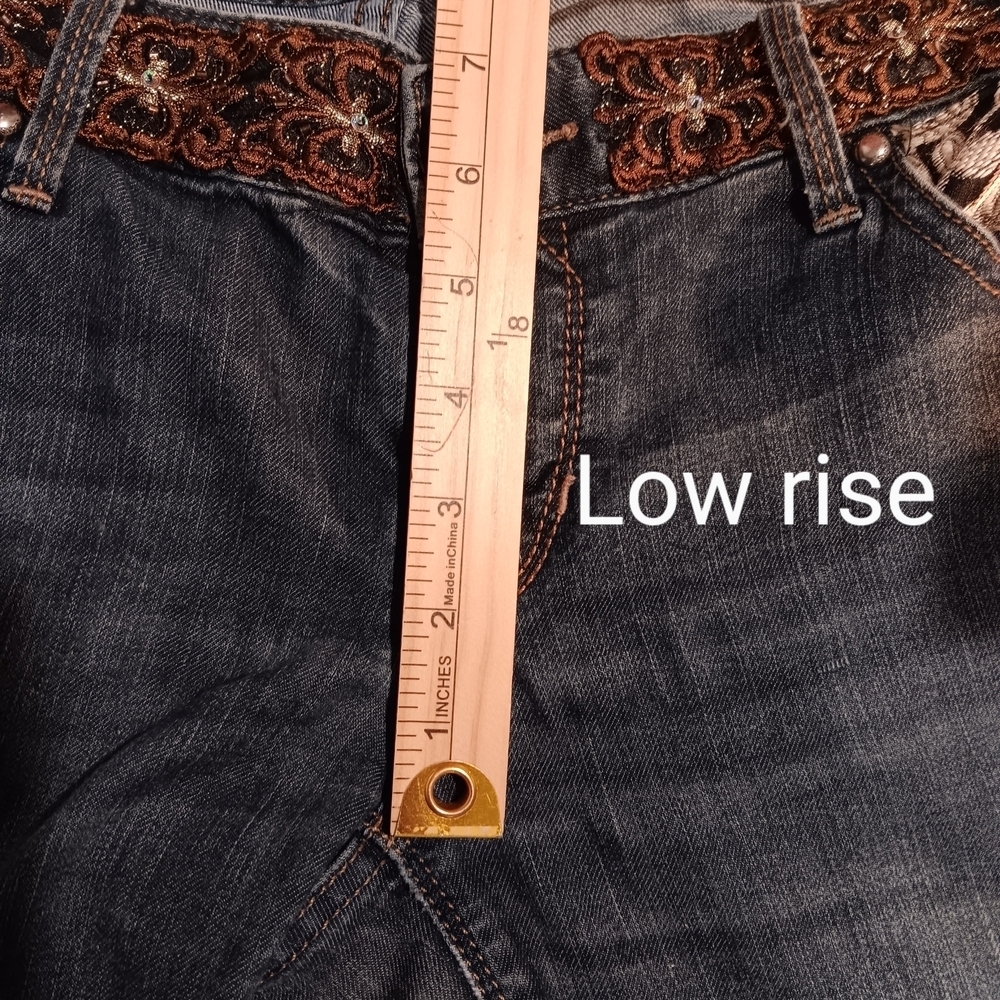 Upcycled Low Rise Wide Leg Bell Bottom Jeans Hippie Boho Floral 32 x 33​​​ - Picture 13 of 14